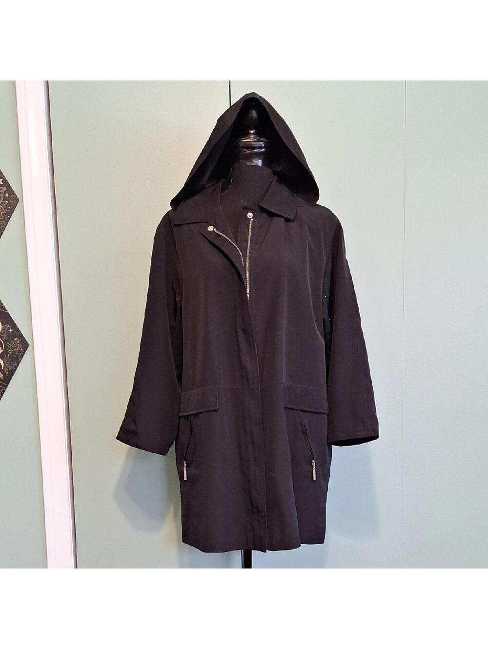 Talbots Black Zip Up Hooded Coat Size Medium